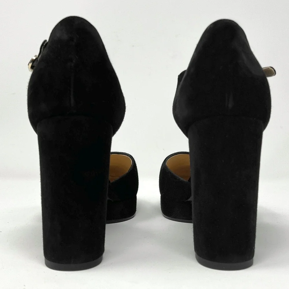 Chanel Black Suede Mary Jane Pumps Cap Toe CC‎ Logo Heels 41